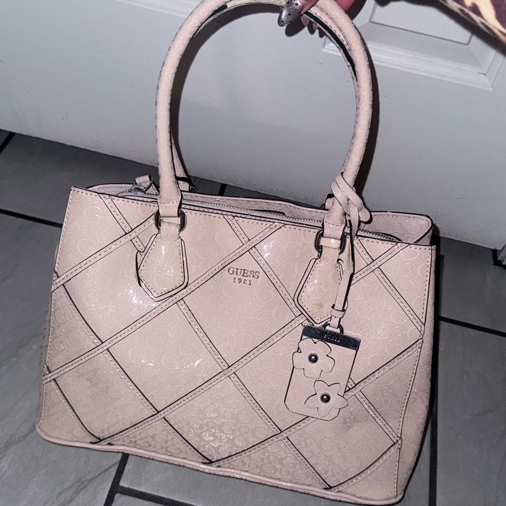 GUESS Light Pink Satchel with Floral Charm